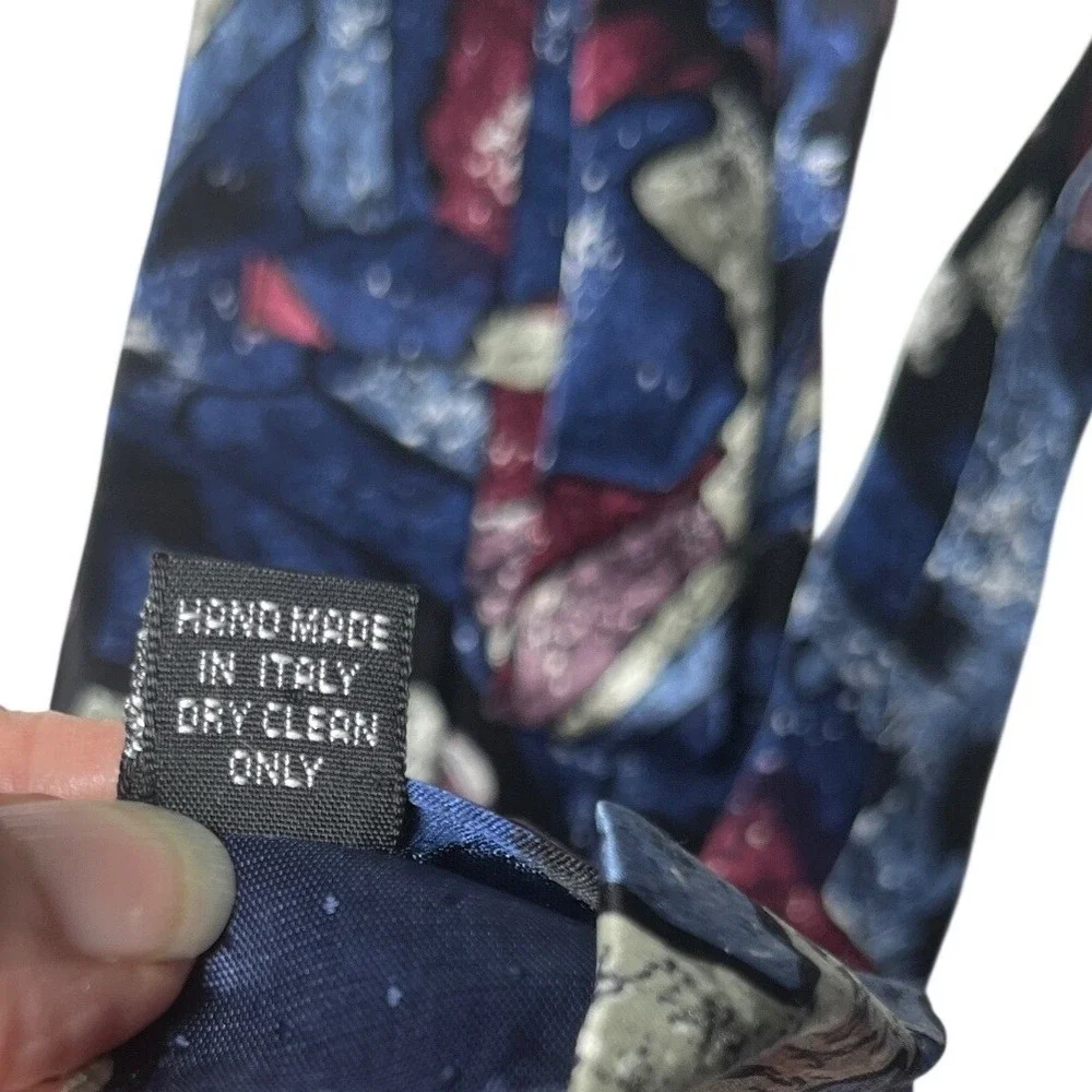 Abstract‎ Painterly Geometric Silk Handmade Italian Tie Blue Burgundy OS